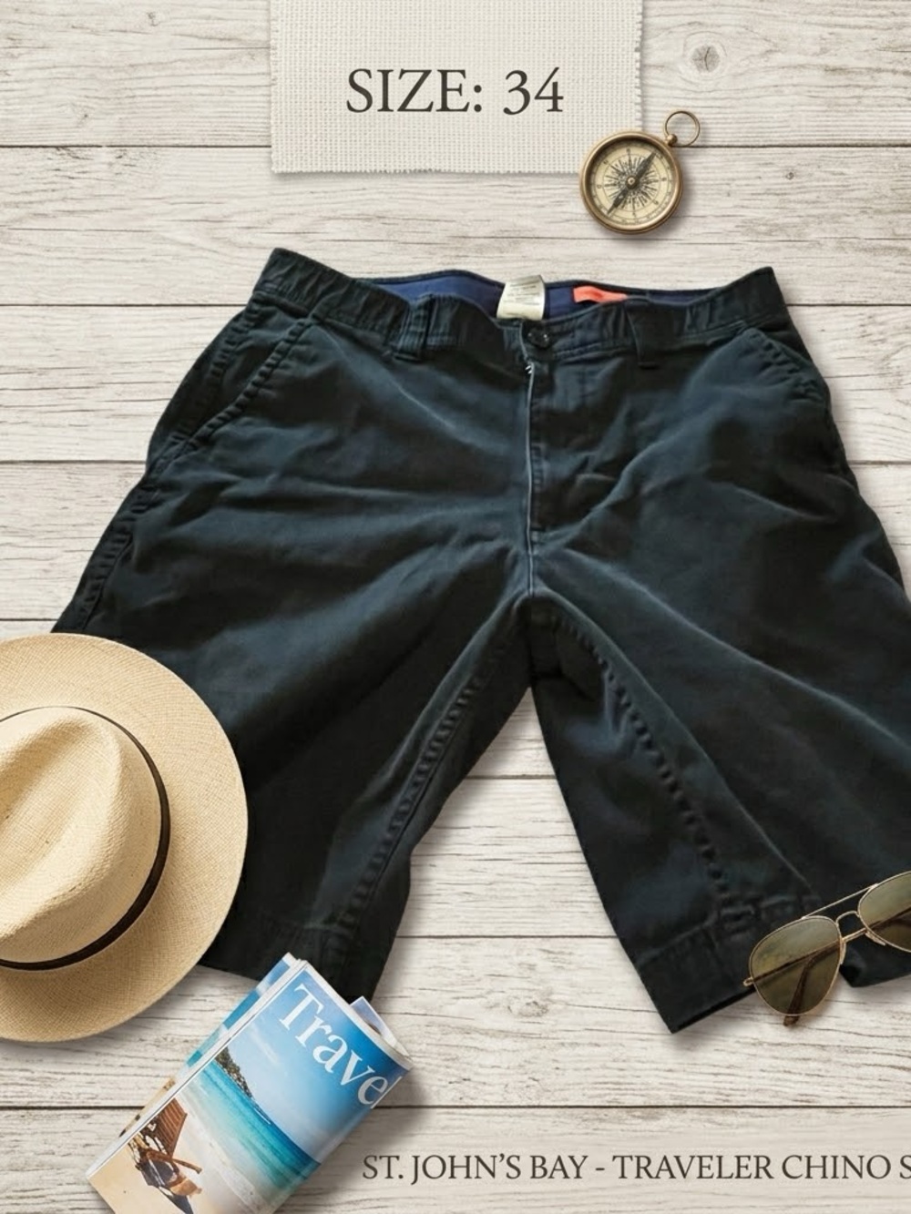 St. John's Bay Black Flat-Front Traveler Chino Shorts